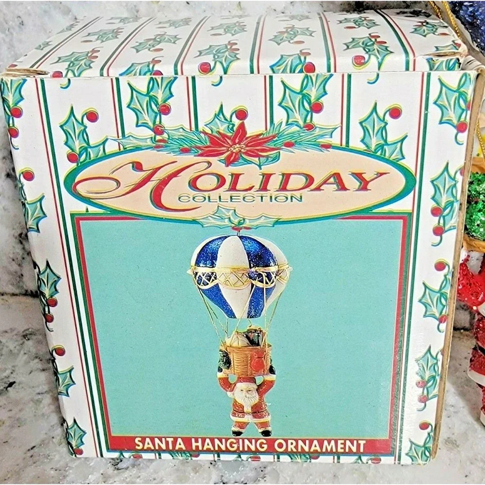 World Bazaars Vintage 90s Santa Hot Air Balloon Hanging Ornament 81345‎ Glitter